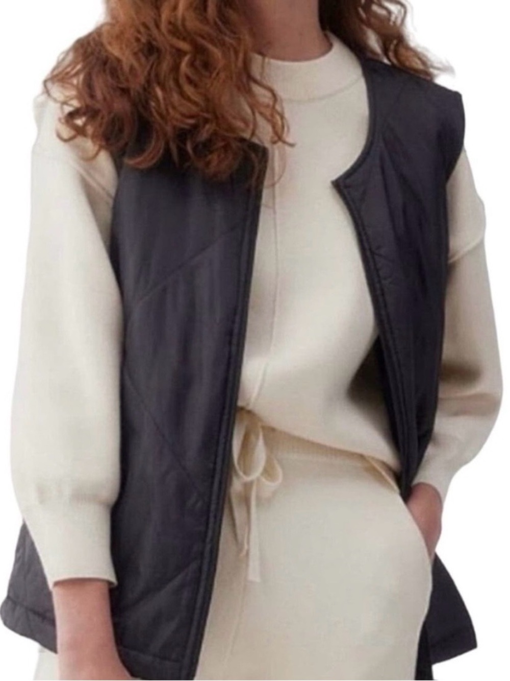 Socialite Mae Black Quilted Packable Full Zip Boxy Fit Vest S/M NWT